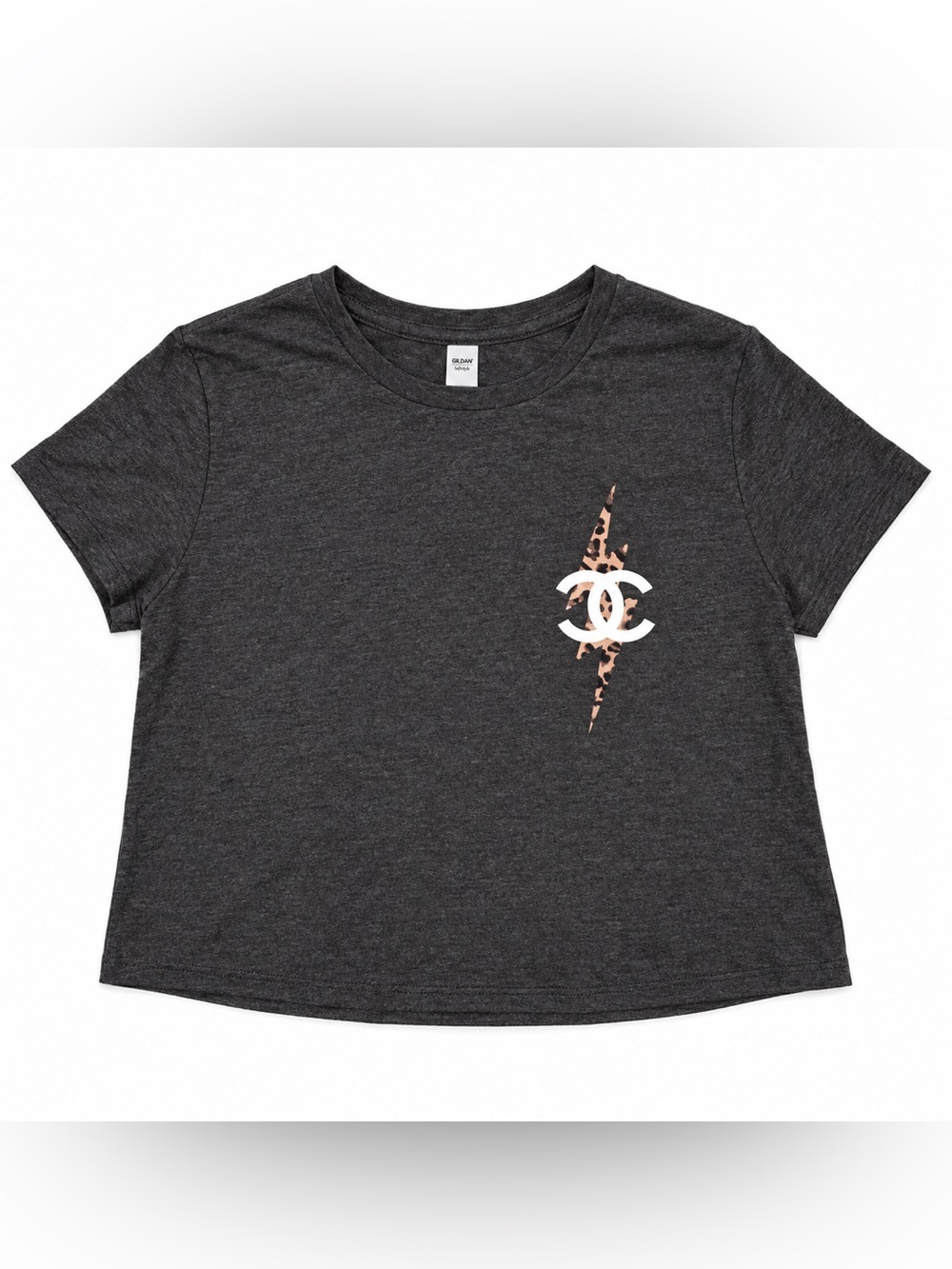 CC Crop Top Graphic Tee with Leopard Lightning Logo